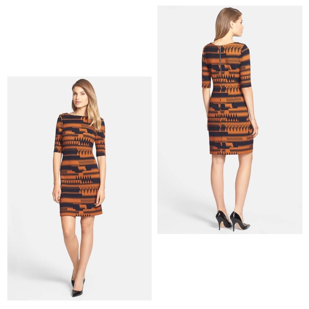Gabby Skye Geo Print Textured Sheath Dress